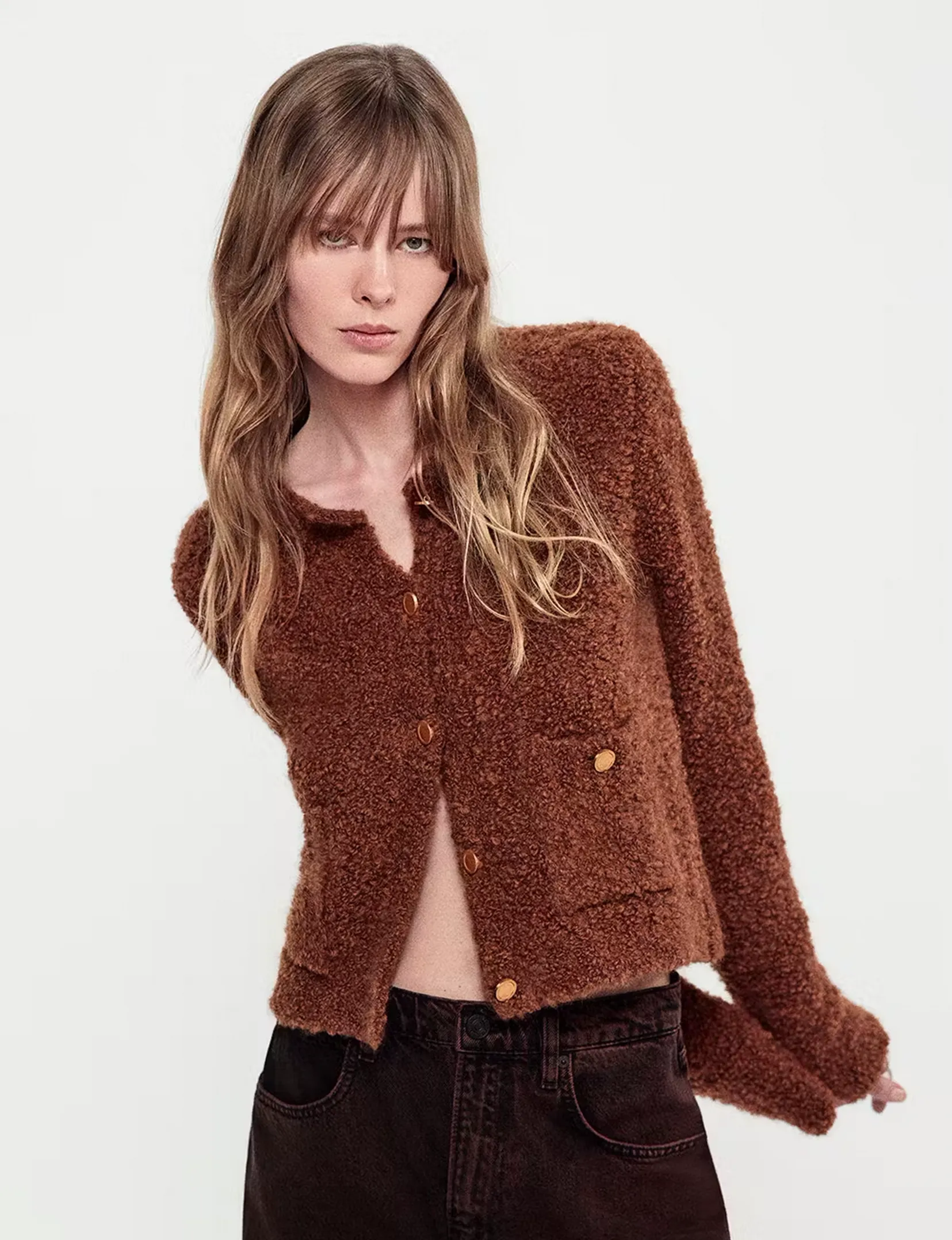 Patch Pocket Cardi, Camel