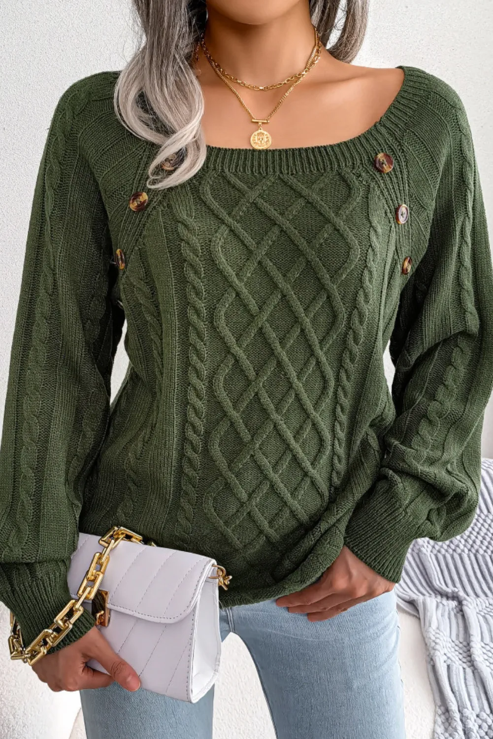 'Phoebe' Buttoned Clinch Twist Knitted Sweater (3 Colors)