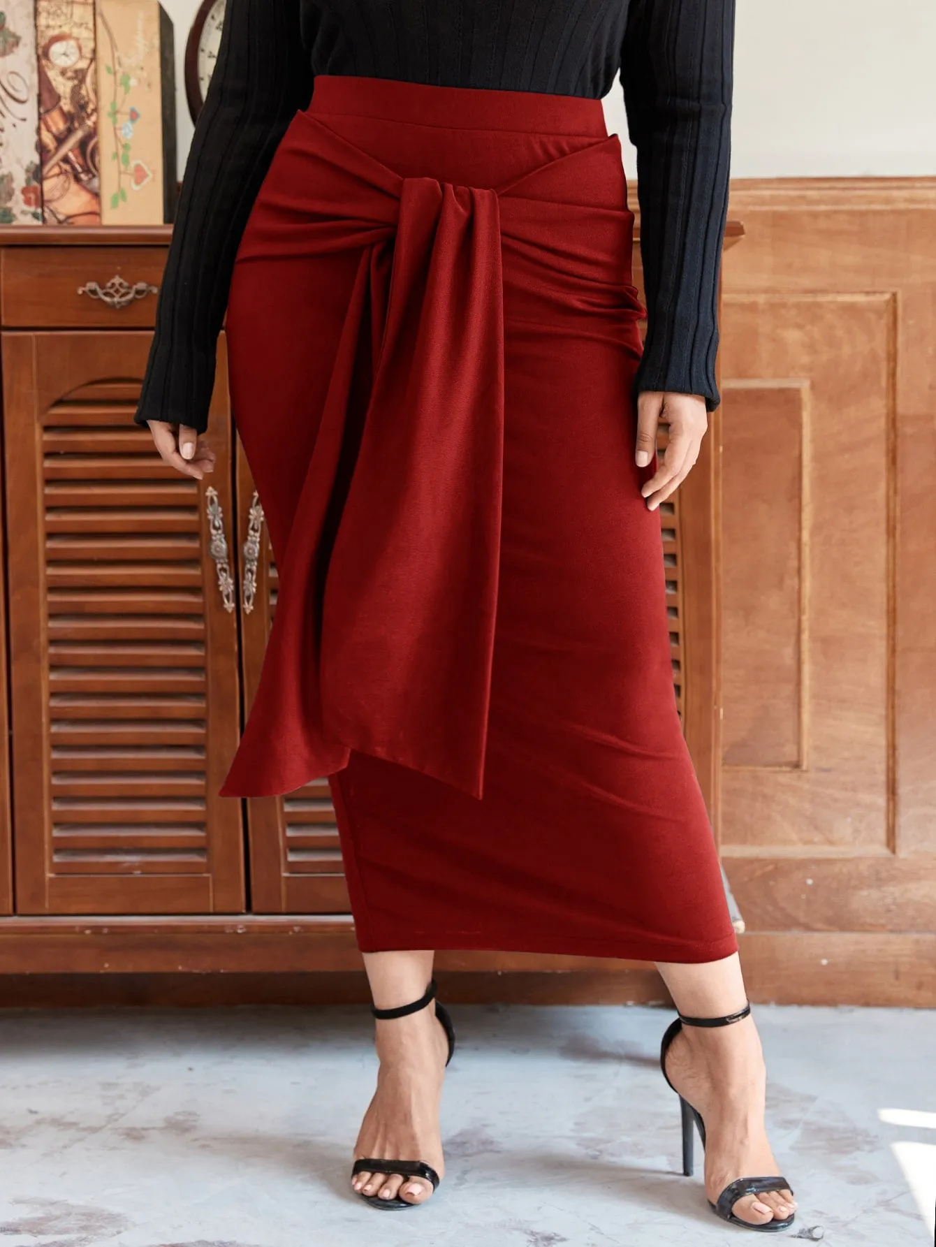 Plain Knot Long Plus Size Skirts