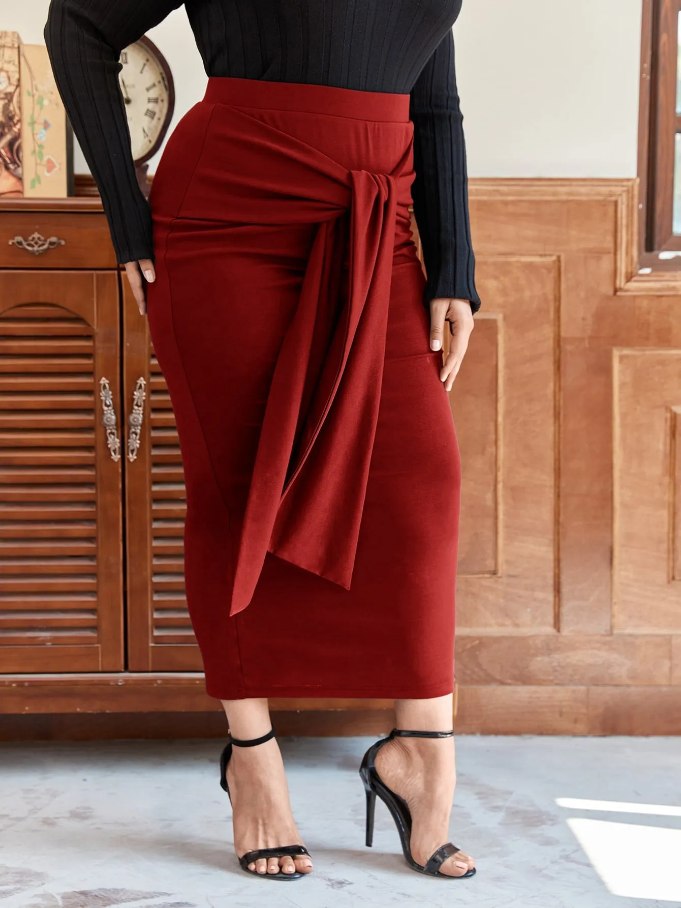 Plain Knot Long Plus Size Skirts