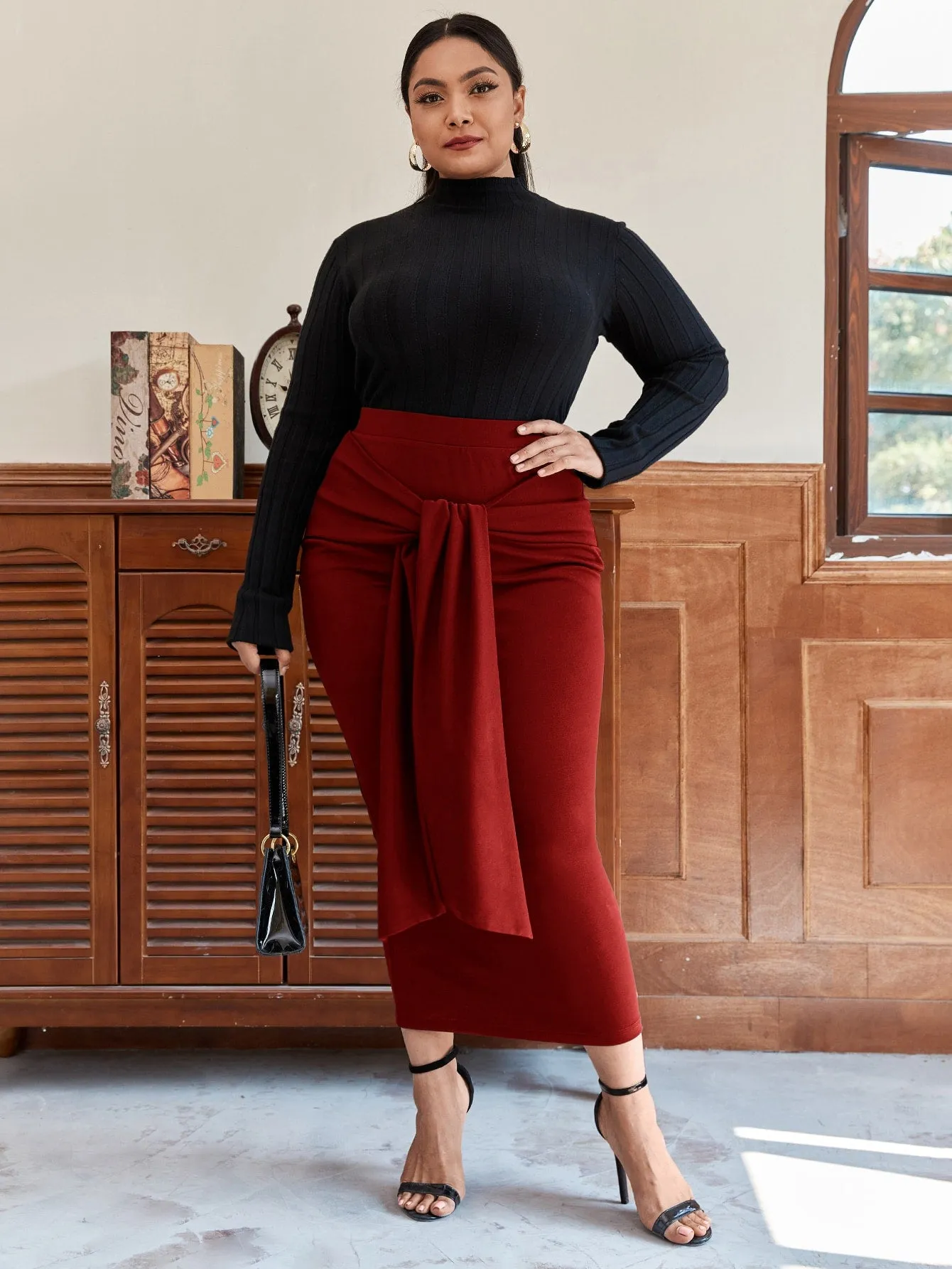 Plain Knot Long Plus Size Skirts