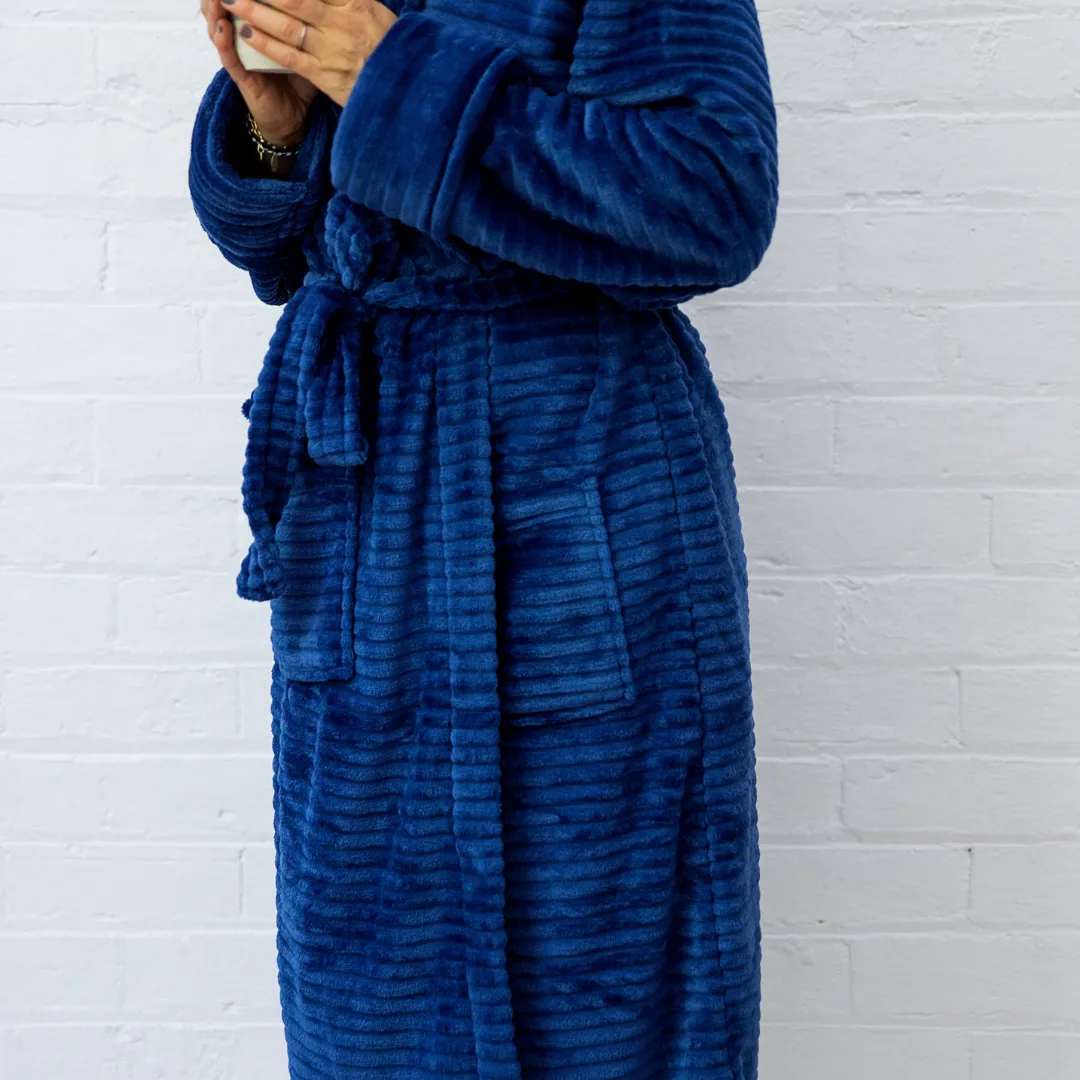 Plush Robe Ribbed - Midnight Blue