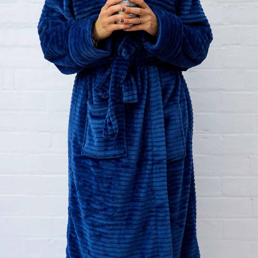 Plush Robe Ribbed - Midnight Blue