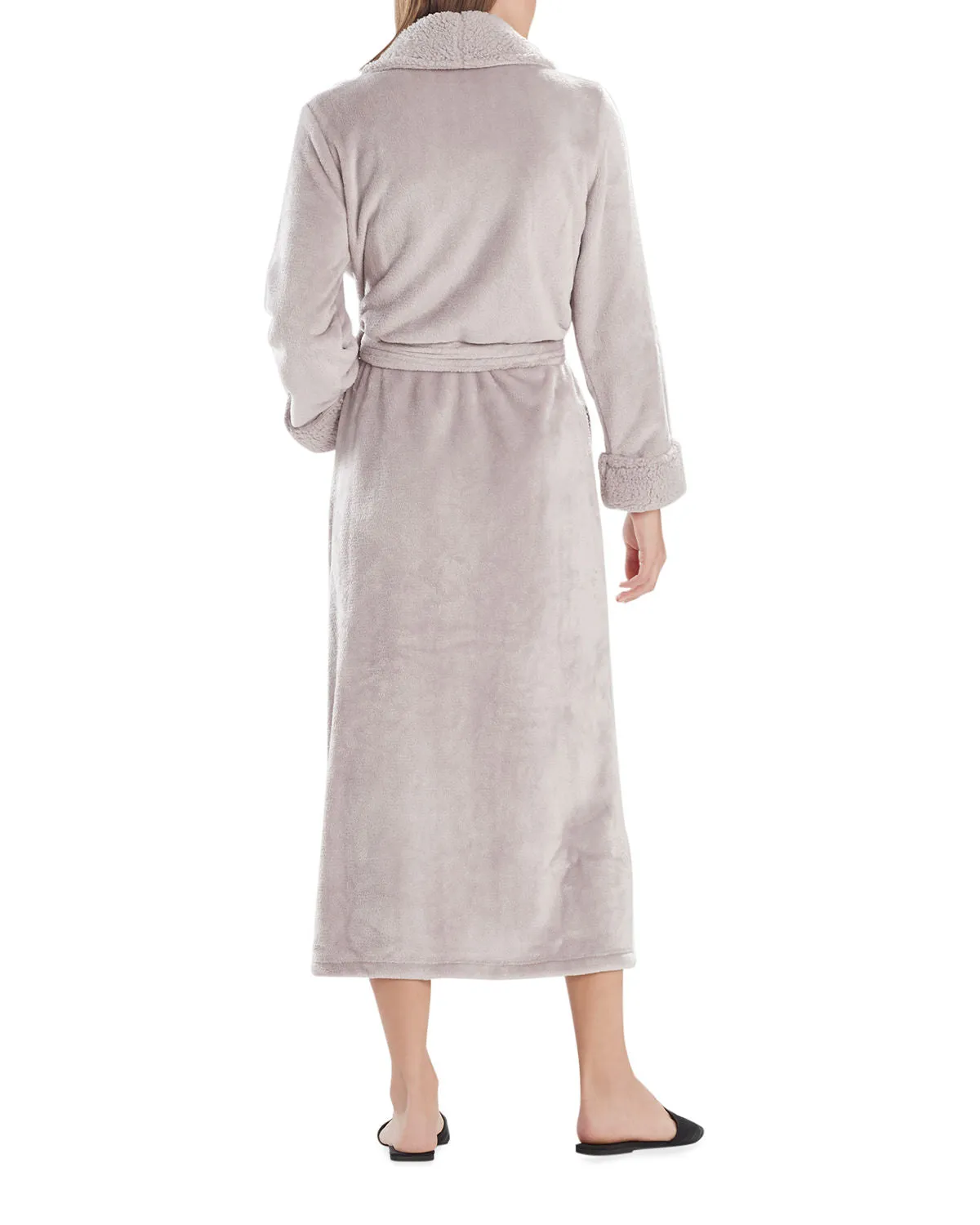 Plush Sherpa Long Robe in Silver Pearl