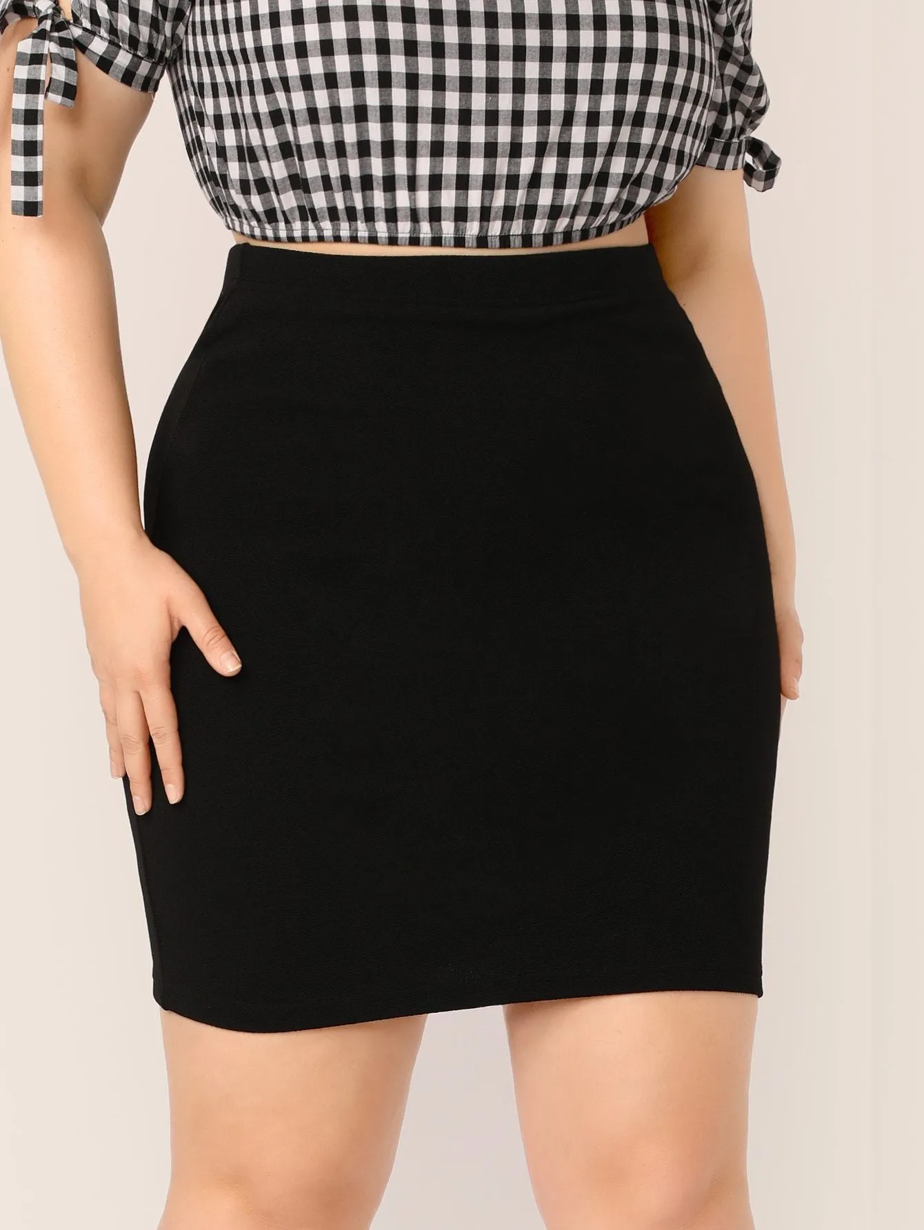 SHEIN Plus Elastic Waist Solid Pencil Skirt