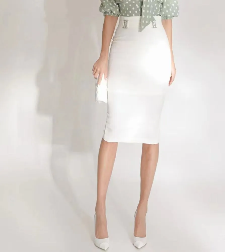 Silver Buckle Pencil Mid Skirt