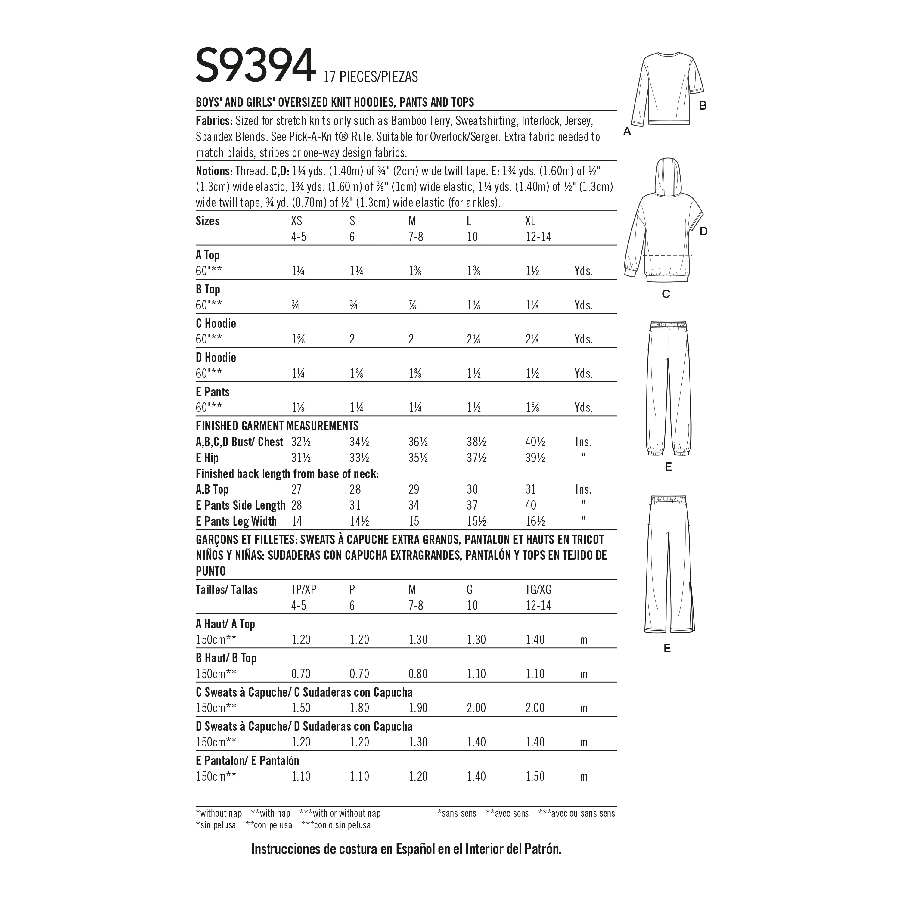 Simplicity Pattern 9394 Boy/Girl Hoodie Print & Top