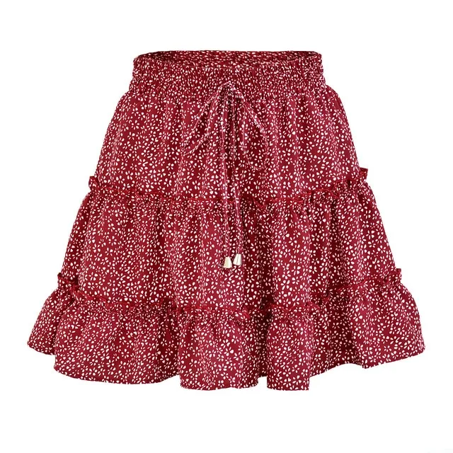 Summer Floral Print Boho Mini Skirt