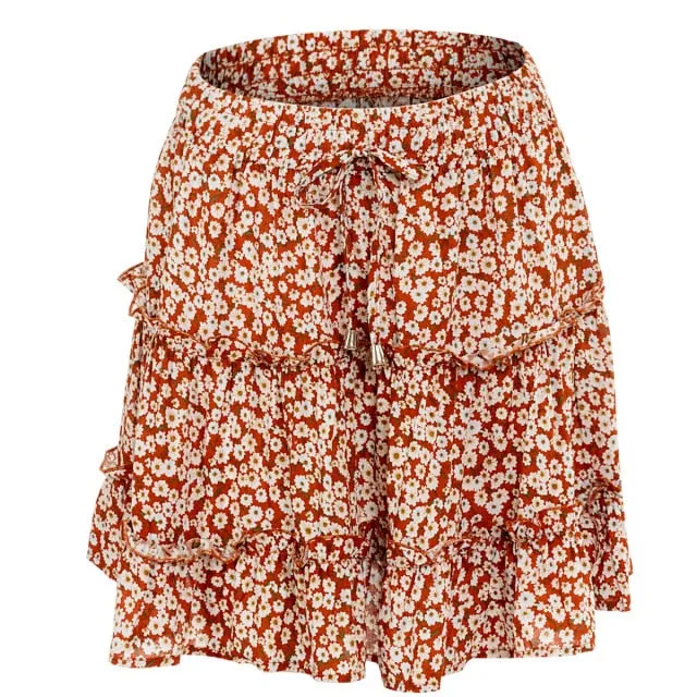 Summer Floral Print Boho Mini Skirt