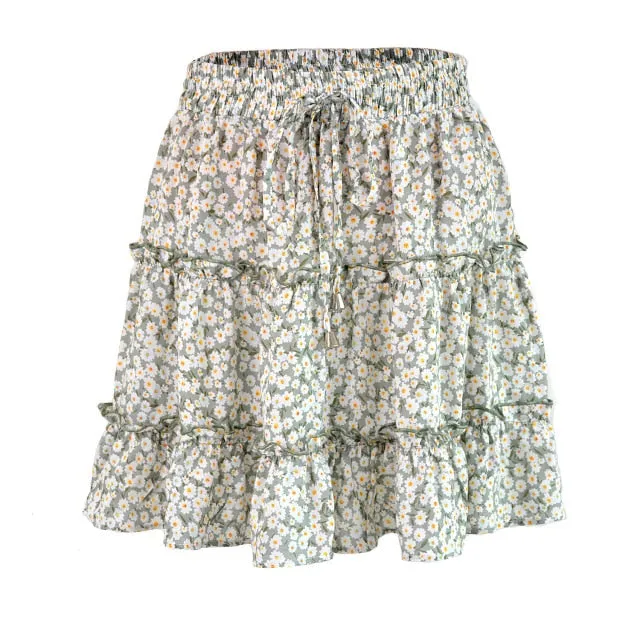 Summer Floral Print Boho Mini Skirt