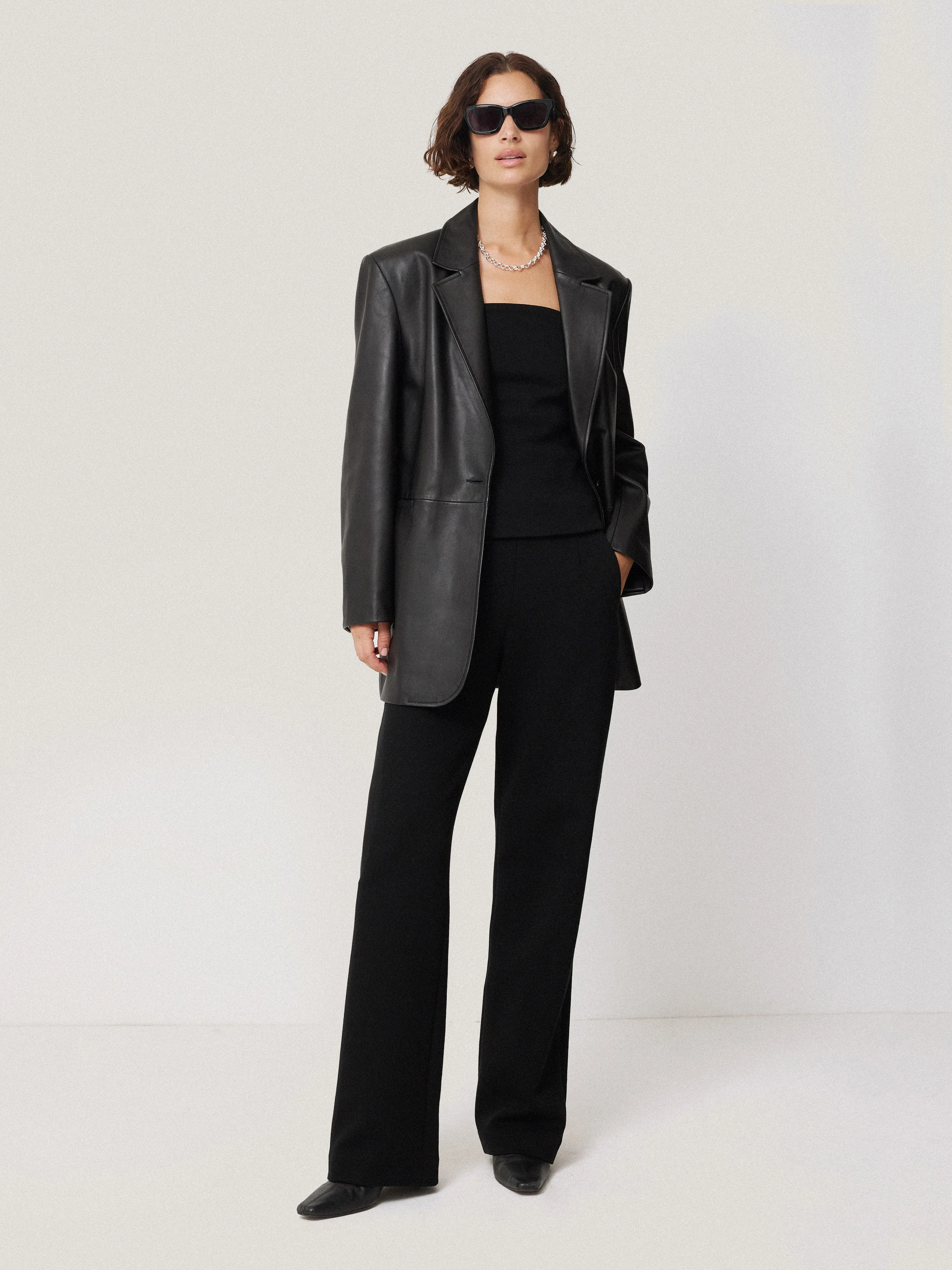 Tailored Leather Blazer | Black