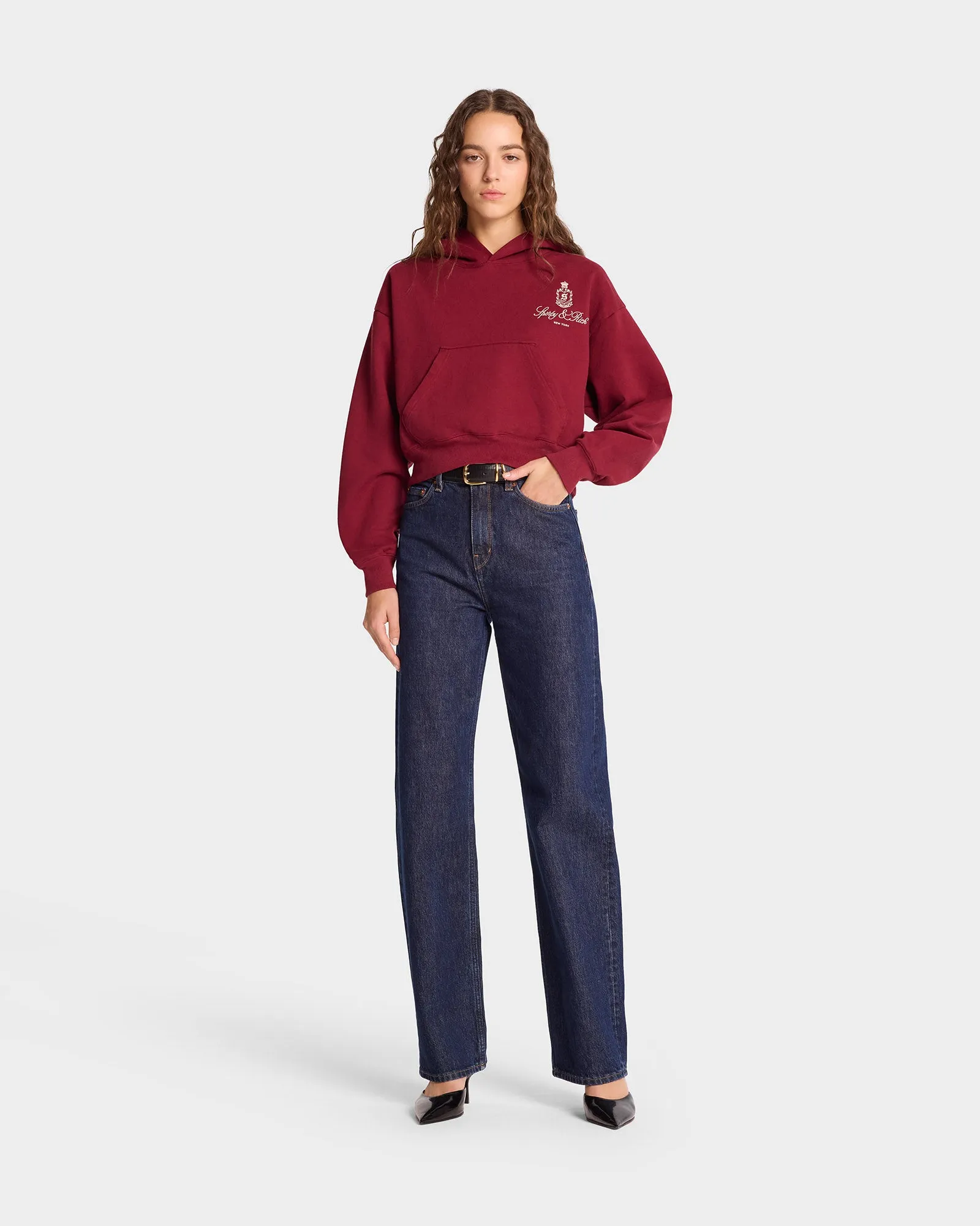 Vendome Cropped Hoodie - Merlot/White