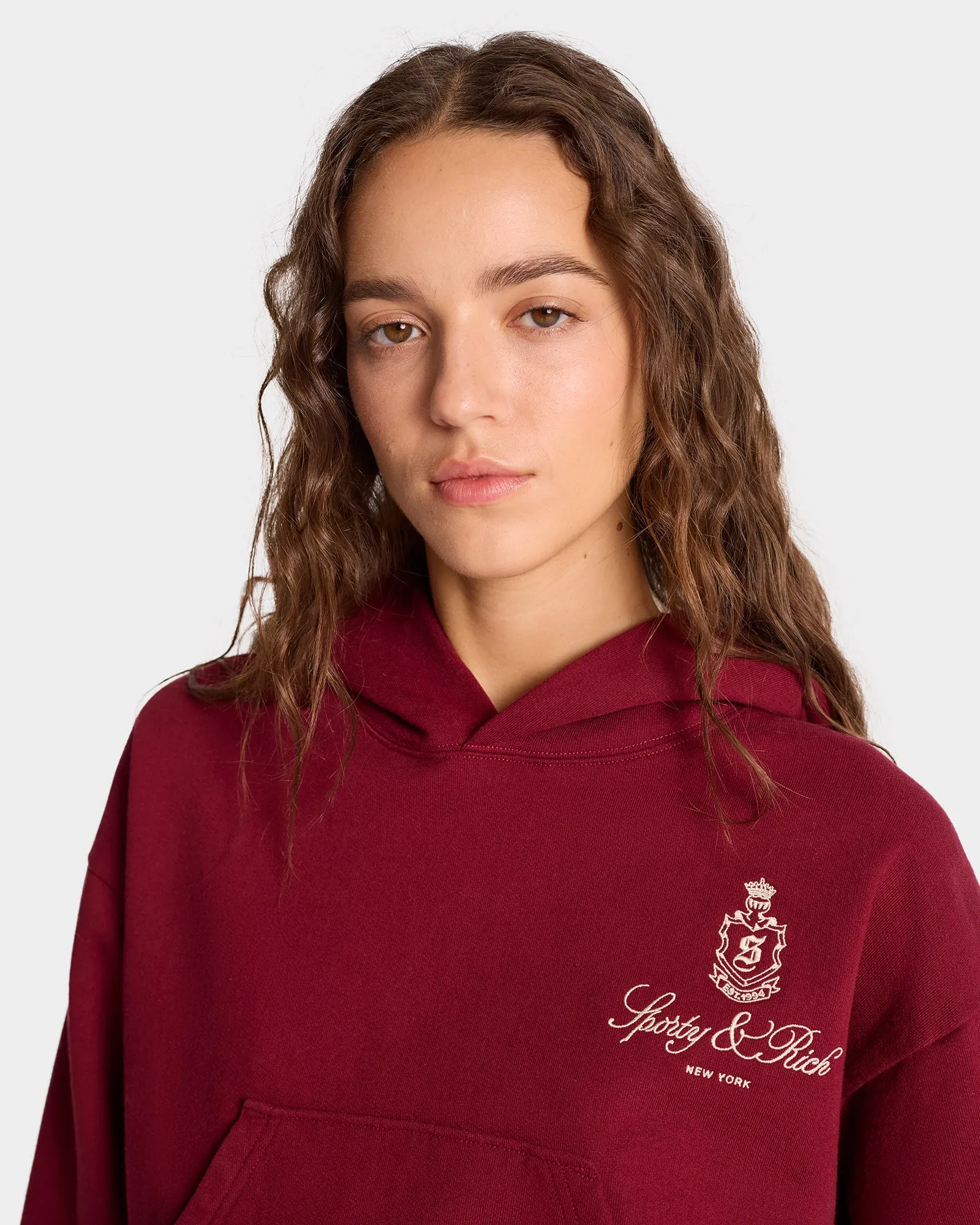 Vendome Cropped Hoodie - Merlot/White