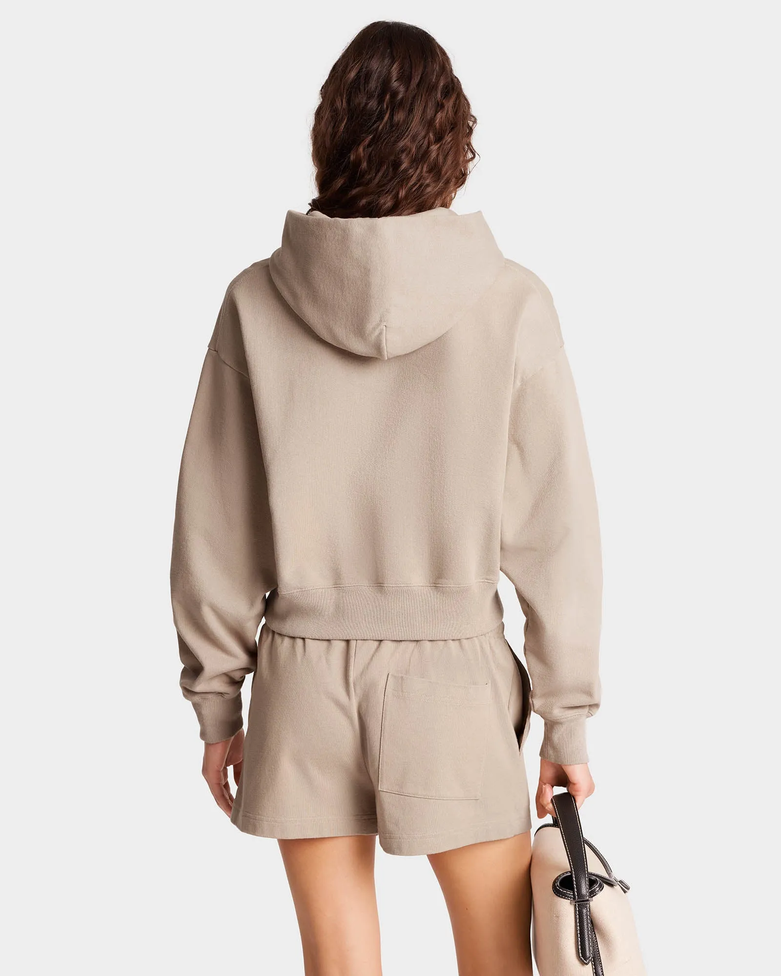 Vendome Script Cropped Hoodie - Elephant/White