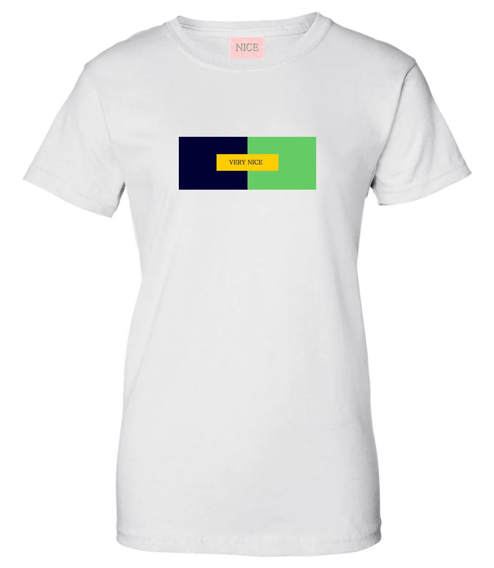 Very Nice Color Block Logo Boyfriend Womens T-Shirt Tee White