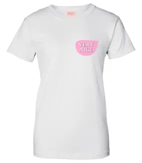 Very Nice Pink Chest Logo Womens T-Shirt Tee White