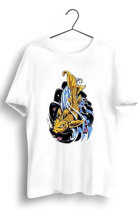 Vintage Fish Art Graphic Printed White Tshirt