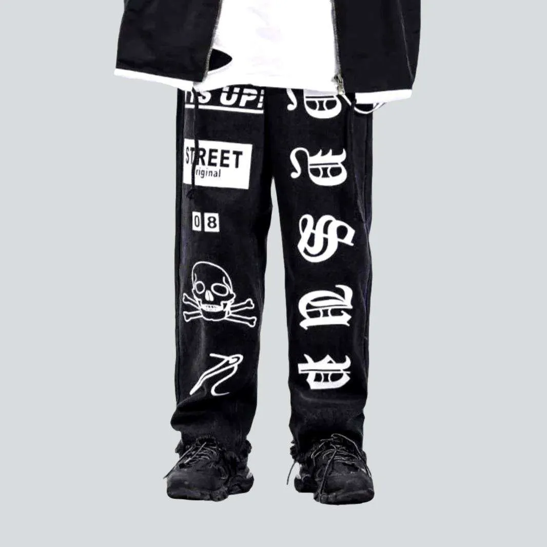 White printed baggy men's jeans